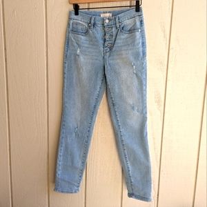 Habitual Eliza Skinny Jeans Womens Distressed Light Blue Denim Button Fly